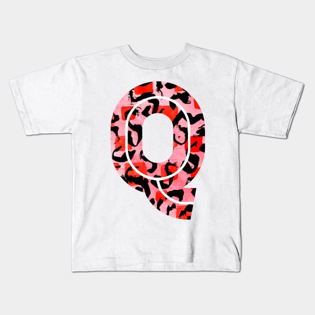 Letter Q Watercolour Leopard Print Alphabet Red Kids T-Shirt by Squeeb Creative